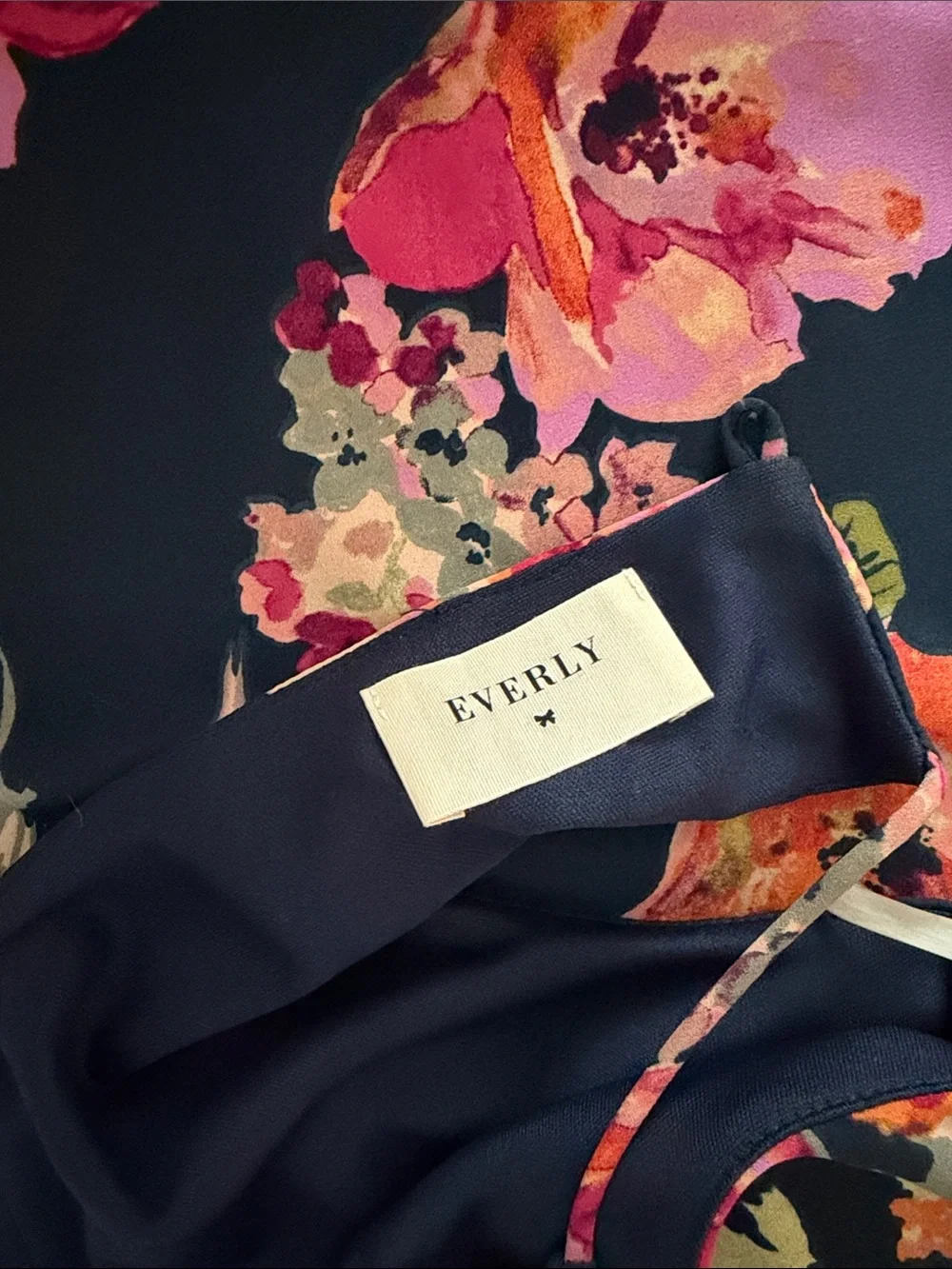 Everly Navy Halter Midi Dress with Pink & Orange Floral Print